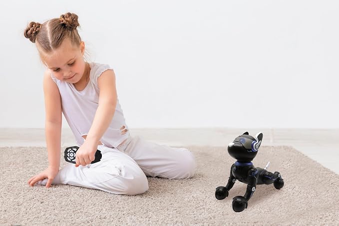 LEXiBOOK Power Puppy - My Smart Robot Dog - Programmable Robot with Remote Control, Training Function, Dances, Sings, Light Effects, Rechargeable Battery, Children's Toy - DOG01BK