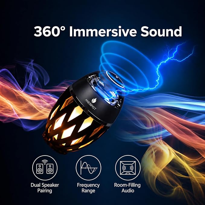 ANERIMST Unique Gifts for Men, Outdoor Bluetooth Speaker Waterproof Wireless with Torch LED Light, Birthday Gift for Boyfriend Him Dad, Cool for Garden, Patio, Outside (Black)