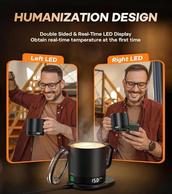 Heated Coffee Mug 14oz, Rechargeable Temperature Control Mug with Lid