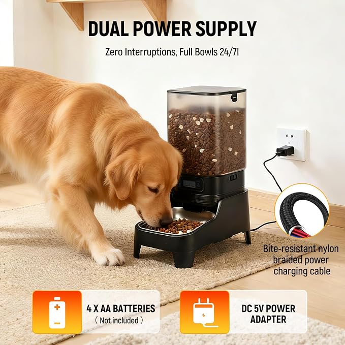 Marchul 7L Automatic Cat Feeder and 8L Automatic Gravity Pet Water Dispenser with Patented Faucet, Stainless Steel Bowl, Adjustable Elevated Base, Battery Operated, Timed Feeder
