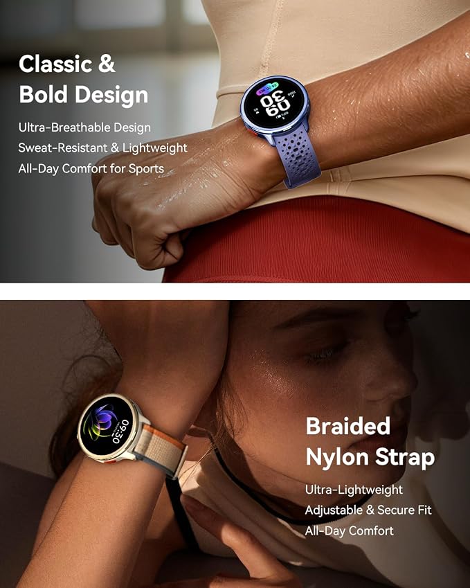 Quican Smart Watch for Women & Men, Compatible with iPhone & Android | Fitness Tracker with Bluetooth Calling, AMOLED Display, Heart Rate & Sleep Tracking, 2 Bands, Perfect Smart Gift