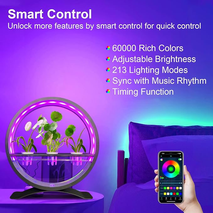 Led Decorations Atmosphere Lights Gifts for Mom Women Girls Kids RGB Color Changing Smart Led Table Ambient Plant Growth Lights APP USB Remote Control for Home Office Decor(Plant Not Included)