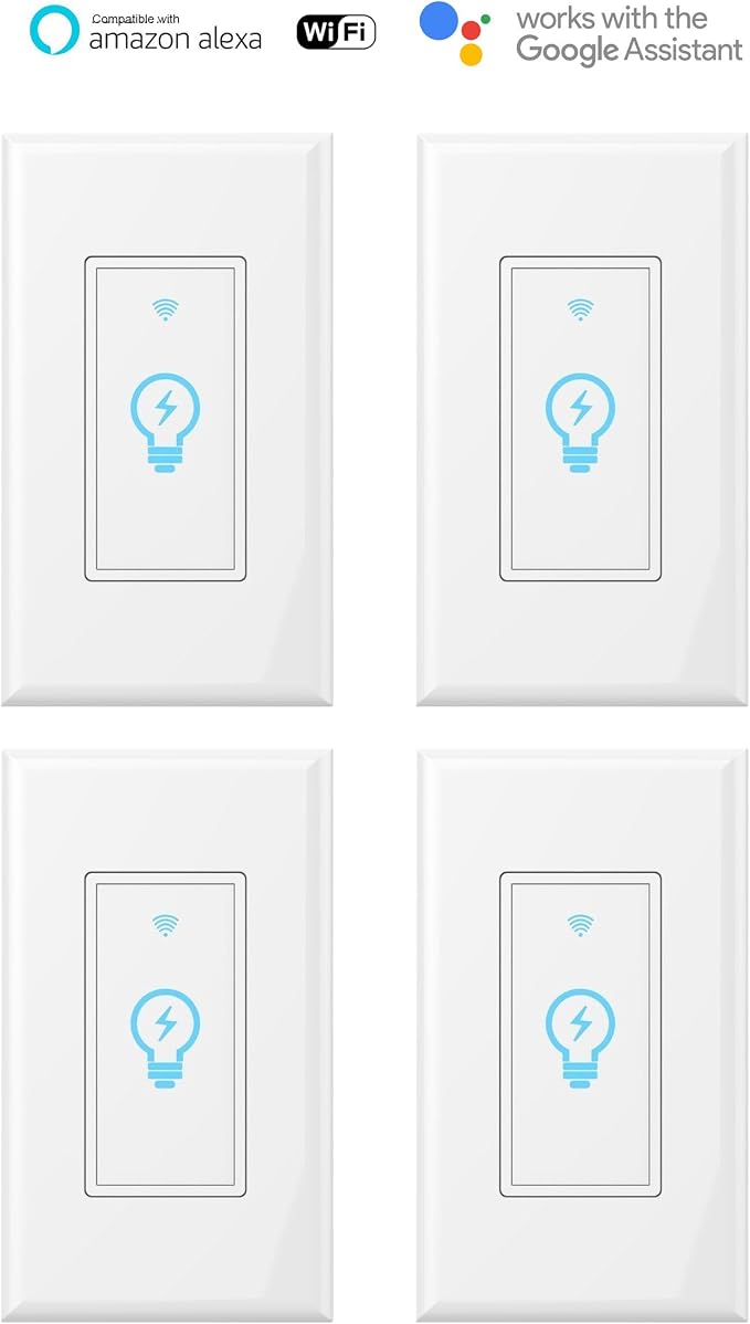 Micmi Smart Switch, WiFi Light Switch in-Wall Compatible with Amazon Alexa Google Home, Timing Function, Suit for 1/2/3/4 Gang Switch Box, Neutral Wire Required (1 Gang Smart Touch Switch 4pack)