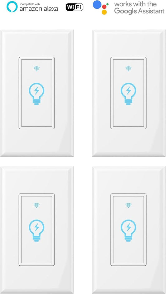 Micmi Smart Switch, WiFi Light Switch in-Wall Compatible with Amazon Alexa Google Home, Timing Function, Suit for 1/2/3/4 Gang Switch Box, Neutral Wire Required (1 Gang Smart Touch Switch 4pack)