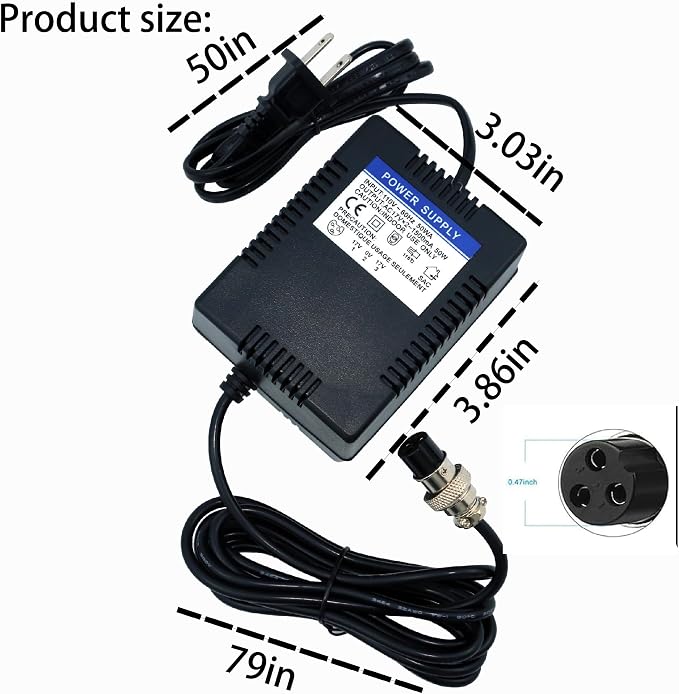 MSMJFSA AC 17V x2 Mixer Power Supply for Yamaha MG10XU 3-Pin Adapter | 3-pin 1500mA adapter for Yamaha MG10XU, MG82X, MG16, MG166C/CX, F4/F7/6FX, PA-10, and Alesis MultiMix 8 USB.