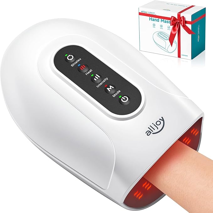 ALLJOY Hand Massager, Cordless Electric Hand Massager with Heat and Kneading Rollers Massage for Tired Fingers, Gifts for Women Men(White)