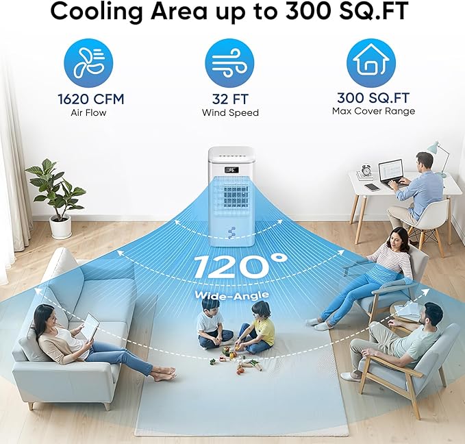 Windowless Portable Air Conditioners Fan, Evaporative Air Cooler 3 Modes & 3 Speeds, 2-Gal Tank for 20H Cooling,12H Timer for Smart Auto-off, 16FT Remote,No Hose Needed,38db Swamp Cooler FK2508Y