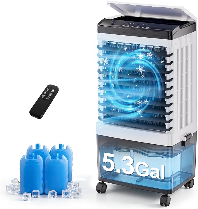Uthfy 1800 CFM Swamp Cooler, 31" Evaporative Air Cooler with 5.3 Gal Detachable Water Tank, 120° Oscillation, 3 Speeds, Remote, 12H Timer, Portable AC for Bedroom Office Patio