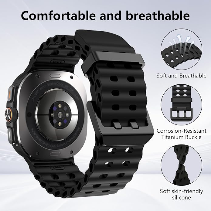 Sport Silicone Bands Compatible for Samsung Galaxy Watch Ultra 47mm (2025/2024), Breathable Wristband Waterproof Replacement Soft Silicone Strap for Men Women