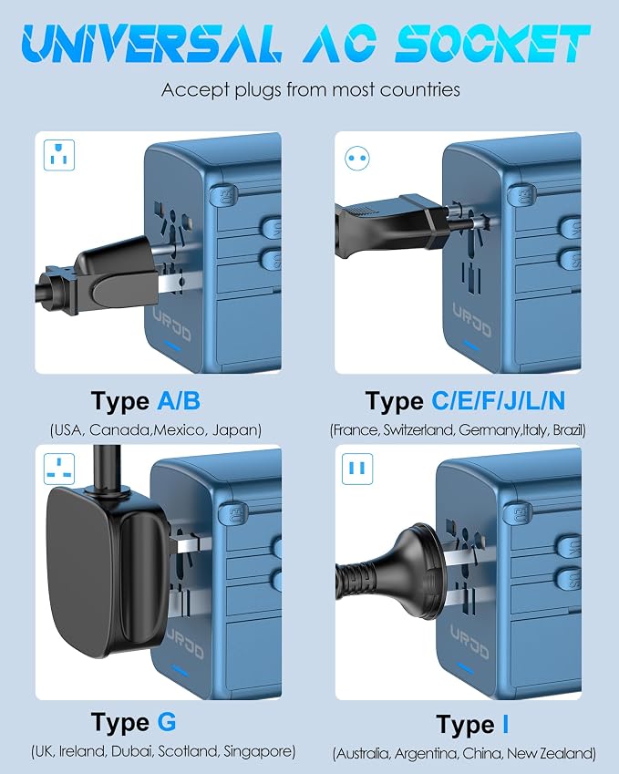 Universal Travel Adapter, 35W PD Fast Charging & 2 USB C 3 USB A & 2500W AC Outlet, International Power Adapter for Europe UK US AU 200+ Countries, Compatible with iPhone 16 15, MacBook, Laptop