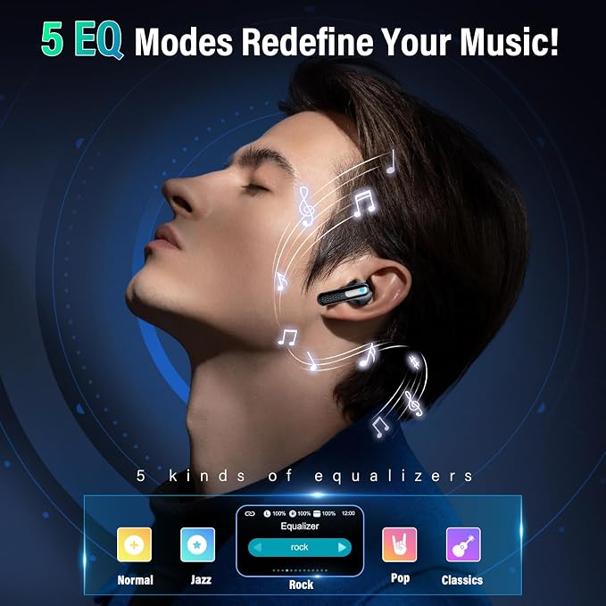 Wireless Earbuds with Touch Screen, Bluetooth 5.4 Headphones, ANC/ENC Noise Cancelling, 48H HiFi Stereo Bluetooth Ear Buds with 5 EQ Modes, Transparency Mode, IPX7 Earphones, Black