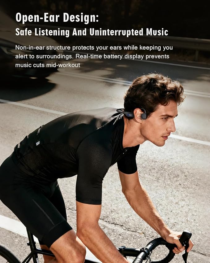 Bone Conduction Headphones, 14H Playtime Bluetooth 6.0 Open-Ear Earbuds with Mic, IPX5 Waterproof Lightweight Headset, Wireless Sport Earphones for Running, Cycling, Gym Workouts(Black)