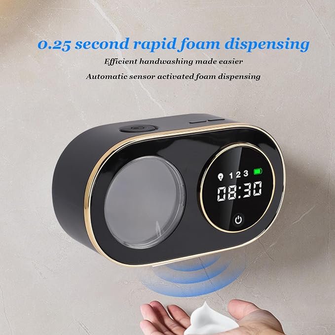 Zunate Automatic Foaming Hand Soap Dispenser, 320ml Wall Mount Rechargeable Touchless Liquid Soap Dispenser with Smart Sensor for Bathroom Kitchen Hotel (Black)