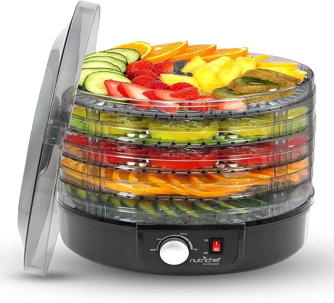 NutriChef Food Dehydrator Machine, Ideal for Jerky, Meats, Mushrooms, Fruits & Vegetables - BPA Free & Even Dehydration - 5 Easy to Clean Trays
