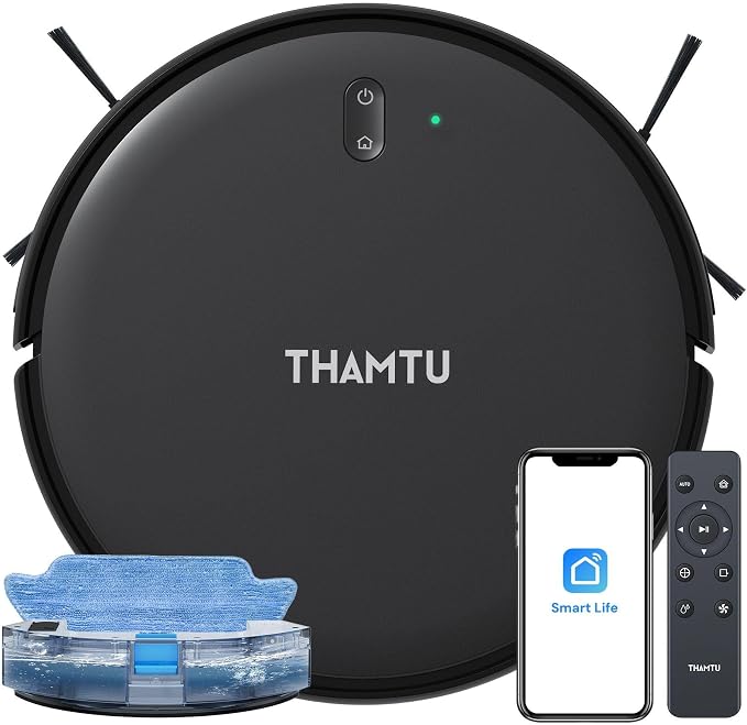 Robot Vacuum and Mop Combo, Slim 2-in-1 Vacuum Robotic with Strong Suction, Auto-Charging, Scheduling, Smart Robot Vacuum Cleaner Ideal for Pet Hair, Hard Floors & Low-Pile Carpets