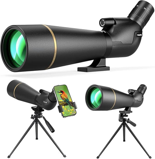 25-75x85 Spotting Scope with ED Glass, Phone Adapter, Tripod & Carrying Bag - Fully Multi-Coated BAK4 Waterproof Zoom Spotter Scope for Bird Watching, Wildlife Viewing, Hunting (Black)