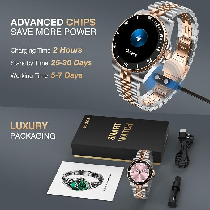 GPT AI Smart Watch with Bluetooth Calls, 1.19-inch AMOLED 44mm, 24/7 Heart Rate, SpO2, Blood Pressure, Sleep Monitor, 107 Sports Fitness Tracker, Smartwatch Compatible Android and iOS Silver Gold