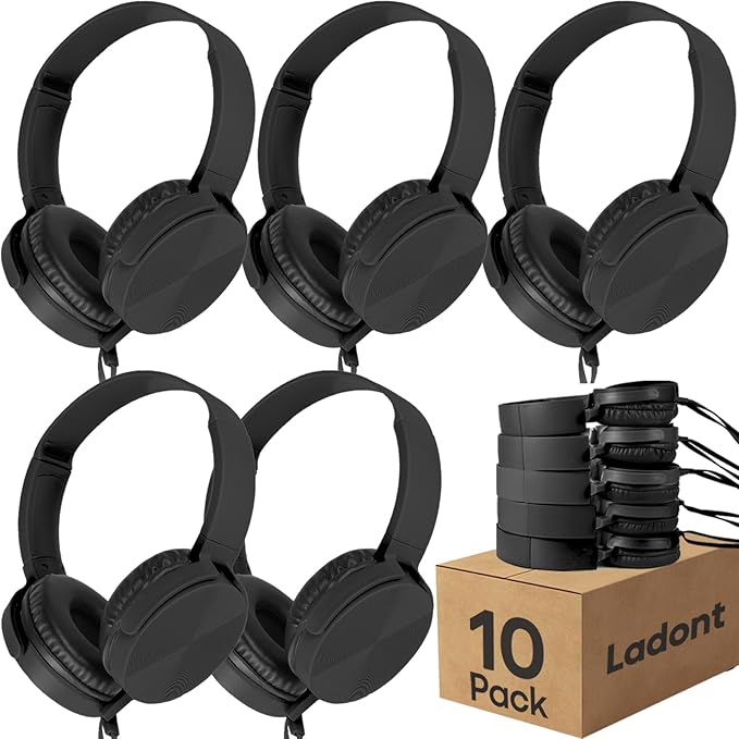 10 Pack Bulk Headphones for Classroom, Kids Wired Headphone for Students School K-12, Affordable Classroom Headphones, On-Ear with 3.5mm Plug(Black)