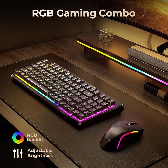 Redragon S156 Wireless Keyboard and Mouse with Tri-Mode, Mechanical Feel Keyboard and 4800 DPI 61G Ultra-Light Gaming Mouse, RGB Backlit, 4 Macro Keys, Long Battery Life for PC, Mac, Ideal for Gamer