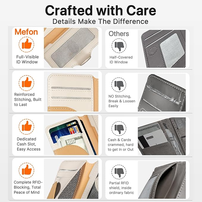 for MagSafe Wallet, Magnetic Phone Wallet RFID Blocking, Slim 5-8 Card Holder with Cash Slot & Clear ID Window, Minimalist Mag Safe Wallets for iPhone 17/16/15/14/13/12 Series, Oatmeal Beige