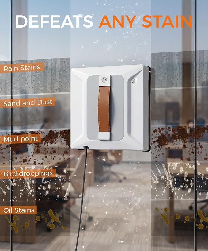 FRUITEAM Automatic Window Cleaning Robot with Smart Edge Recognition and Path Planning, with 4 Water Spray, APP and Remote Control, Triple Safety System Anti-Drop for Windows, Doors & Glass