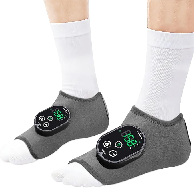 2 Pack Cordless Ankle Massager for Pain Relief, Foot and Ankle Massager Wrap with Heat, Foot Massager for Neuropathy, Heated Foot Massager, 6 Heat Levels, 3 Massage Modes, Grey