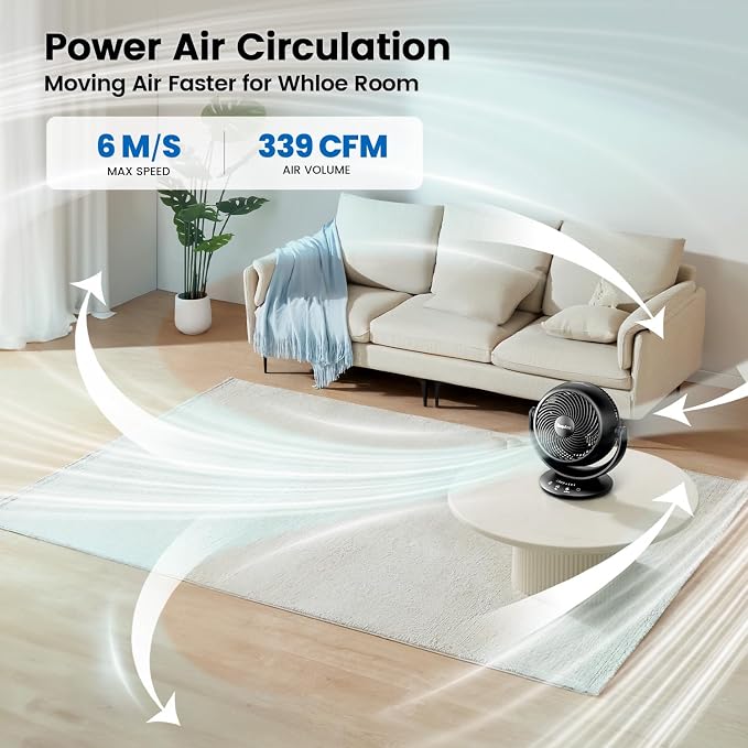 EasyAcc 12 Inch Quiet Fans for Bedroom, Air Circulator Desk Fan with Remote, 3D Auto Oscillating Table Fan for Whole Room, 65ft Powerful Airflow, 90° Vertical+90°, 12H Timer, 25dB Bedside Fan, Home