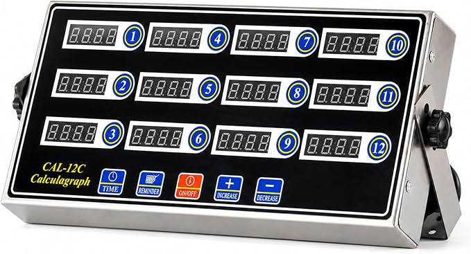 Commercial 12 Channels Digital Kitchen Timer, Stainless Steel Calculagraph Timer with Loud Alarm for Restaurant, Clock Reminder on Multiple Events