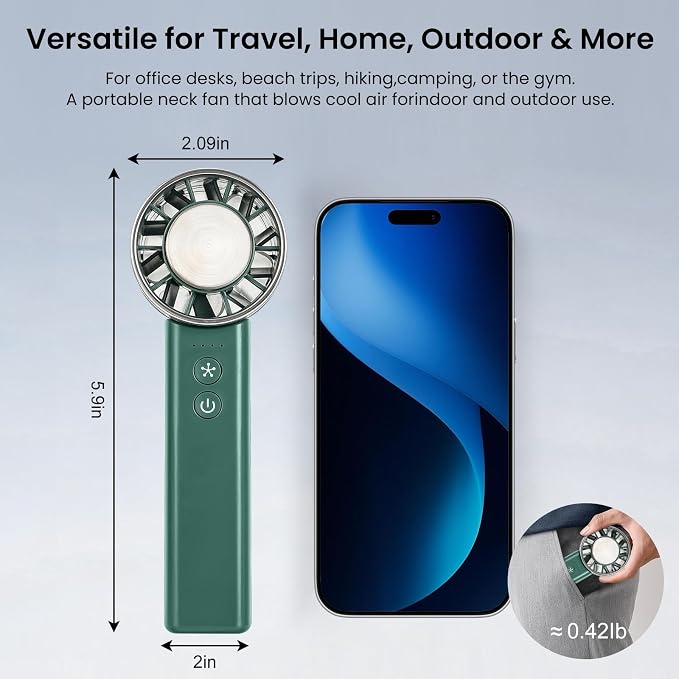 Foldable Handheld Fan with Ice Cooling - 4 Speed Rechargeable Mini Portable Fan, Ultra-Lightweight Personal Air Cooler for Desk, Travel and Makeup, Green