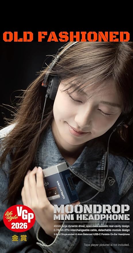 Moondrop Old Fashioned 40mm On-Ear Headphone with 0.78mm 2pin Open-Back Headphone (4.4mm Jack)