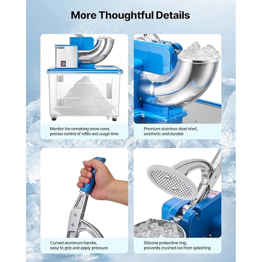 VEVOR 110V Commercial Ice Crusher 661LBS/H, ETL Approved 300W Electric Snow Cone Machine with Dual Blades, Stainless Steel Shaved Ice Machine with Safety On/Off Switch for Family, Restaurants, Bars