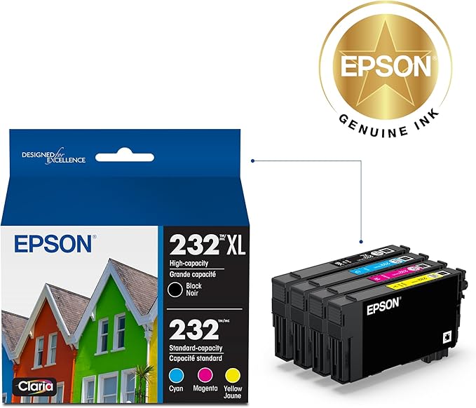 Epson 232 Claria Ink High Capacity Black & Standard Color Cartridge Combo Pack (T232XL-BCS) Works with Workforce WF-2930,2950 and Expression XP-4200,4205,(Pack of 2)