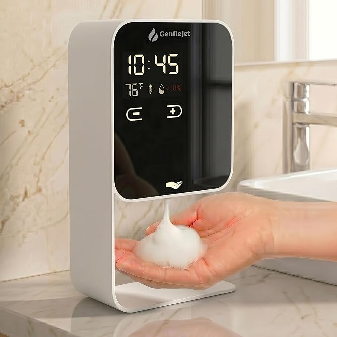 GentleJet LuxeJet Automatic Foaming Soap Dispenser Touchless Sensor, LED Display, 5 Foam Levels, Wall Mount or Countertop, Rechargable USB-C or Battery Powered, Aluminum Alloy, 480 ml Refillable