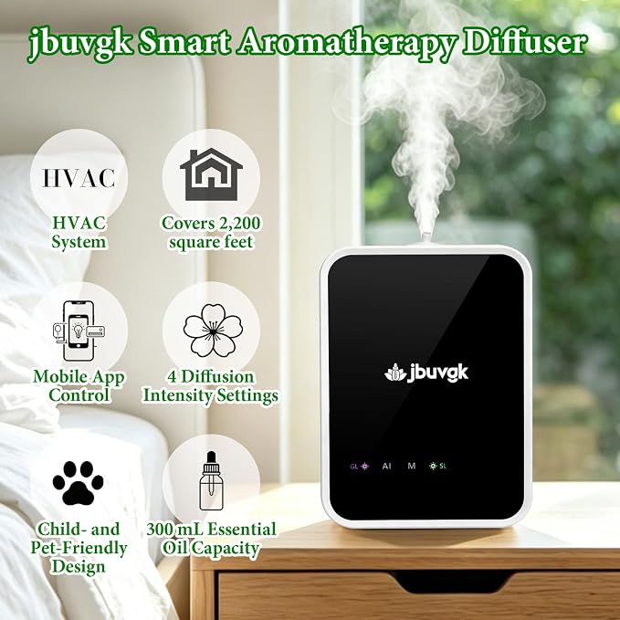 Smart Waterless Essential Oil Diffuser- HVAC System,2200 Sq.Ft Whole House & Aromatherapy Diffuser,App Control,400mL Hotel Collection Diffuser,Customisable Operating Modes for Office Home Large Room