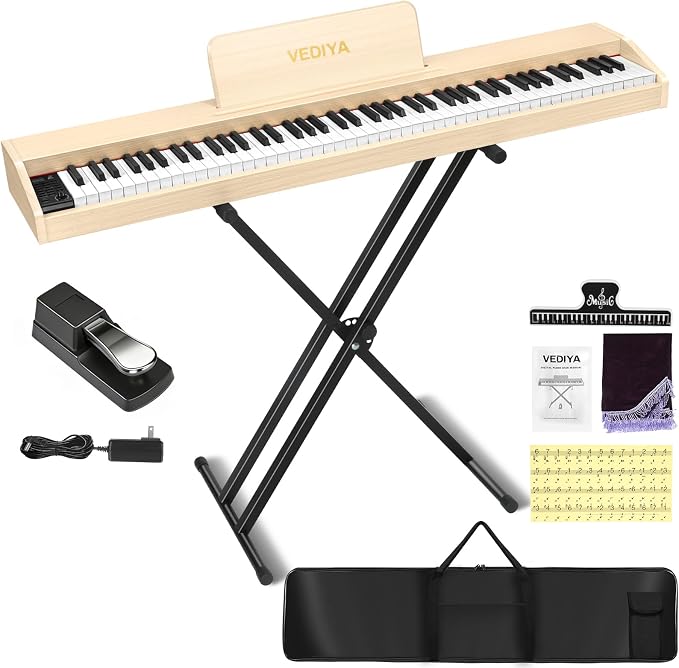 Digital Piano Keyboard 88 key,Semi-Weighted Electric Piano,Full Size Acoustic Piano for Beginners with Pedal, USB-MIDI Compatibility (Apricot)