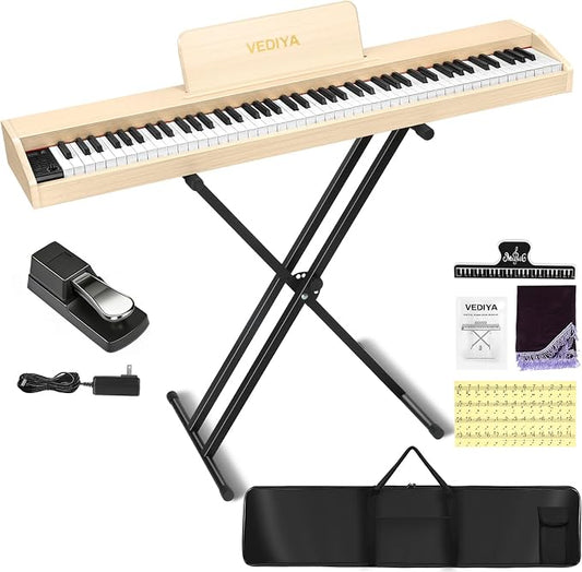 Digital Piano Keyboard 88 key,Semi-Weighted Electric Piano,Full Size Acoustic Piano for Beginners with Pedal, USB-MIDI Compatibility (Apricot)