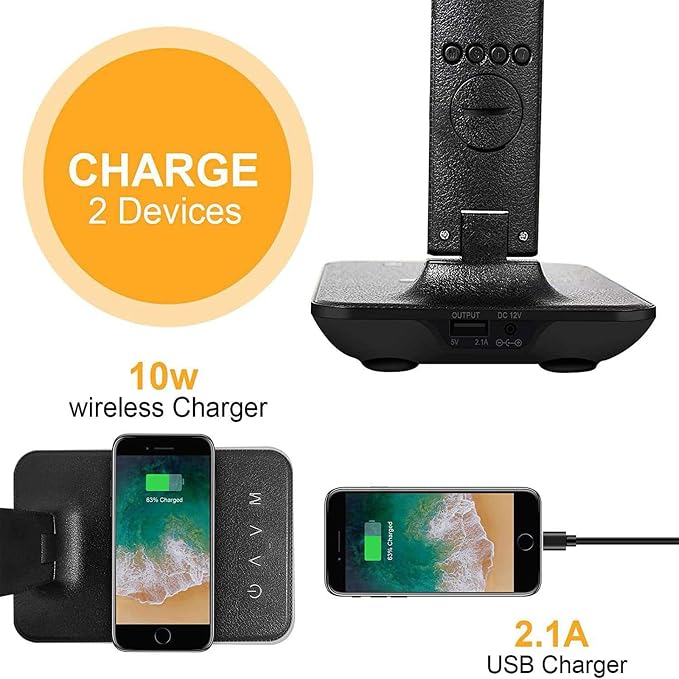 Smart Alarm Clock Lamp with Transparent Display,Wireless Charger Station,Dimmable Table Lamp with 3 Color Modes 5 Brightness,180° Flexible Desk Light for Bedroom,T26 Black.