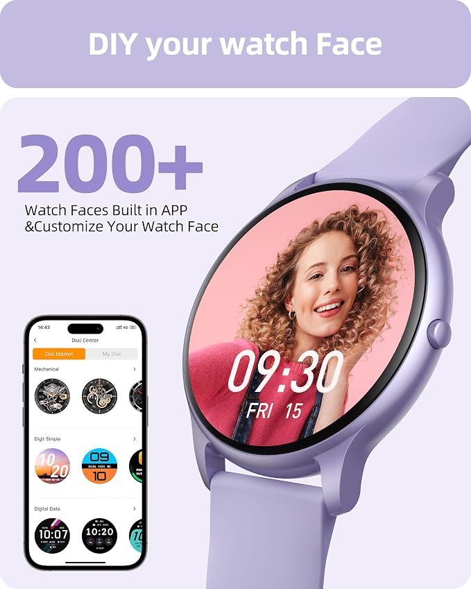 Parsonver Smart Watch(Answer/Make Calls), Smartwatch for Women Men IP68 Waterproof, 100+ Sport Modes Fitness Activity Tracker, Heart Rate/Sleep/Steps Monitor, Fitness Watch for Android iPhone, Purple