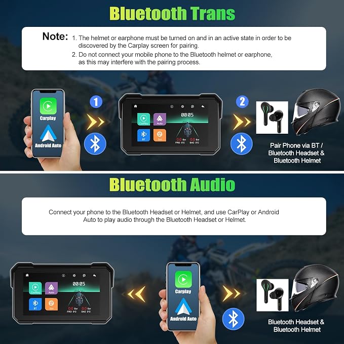 CAMECHO Motorcycle Carplay Screen, Wireless CarPlay Android Auto for Moto, 5" Waterproof Touchscreen Portable Car Stereo Support Dual Bluetooth, Siri, Google Assistant