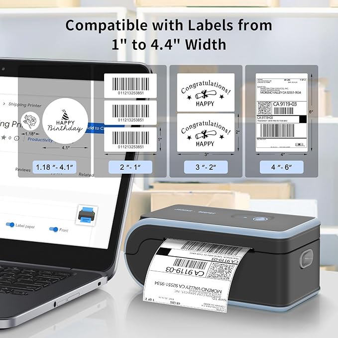 JADENS Bluetooth Thermal Label Printer, Wireless with Built-in Paper Bin | Compatible with iOS, Android, Windows, Mac, Chromebook, Widely Used for Etsy, Shopify, USPS