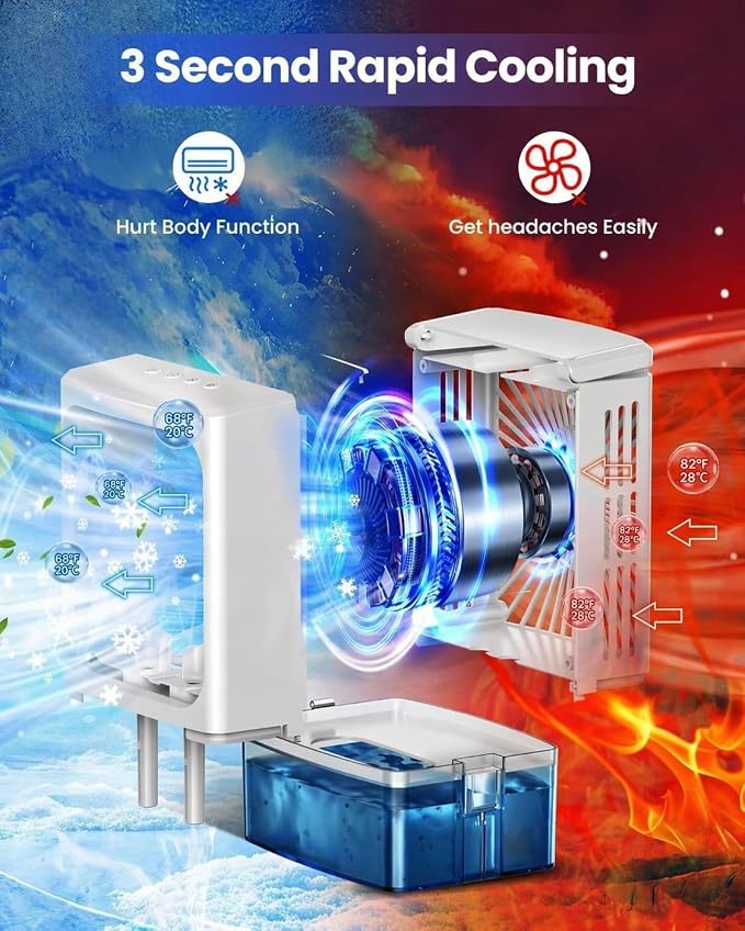 Mini Air Conditioner Small Portable AC Unit Portable Air Conditioners with 1500ml spray/hour 3 Speed Wind & 7 Colorful LED Light Cool Mist &Timer Evaporative Air Cooler for Bedroom/Home/Office