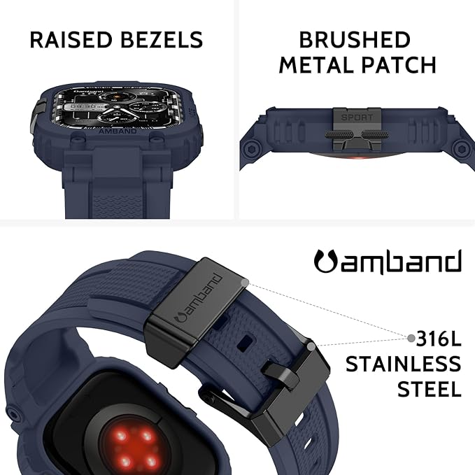 amBand for Series 11/10 Fits Apple Watch Bands Case 46mm Men, M1 Sport Durable Bumper compatible with iWatch 46 mm, Waterproof Gym Workout Accessories for Running Swimming Boating - Navy Blue