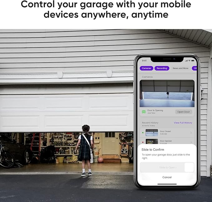 OCCHI Smart Garage Door Opener with Camera, Smart Garage Control, Security+ 2.0 Compatible, Detects Open/Close Status, Support Yellow&Purple Button, 2.4Ghz WiFi, No Monthly Fee, Compatible with Alexa