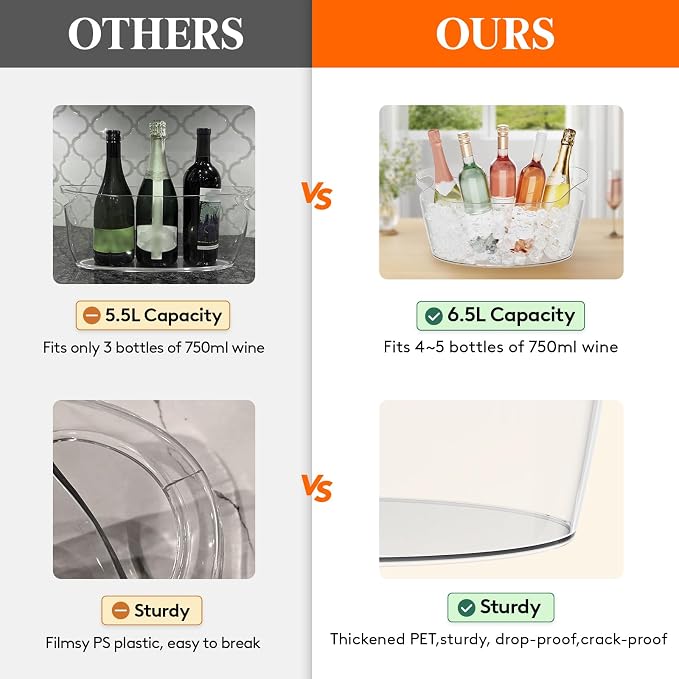 Lifewit 6.5L Ice Bucket for Parties, Large Beverage Tub with Scoop, Drink Cooler for Dirty Soda Bar, Portable Champagne/Wine/Beer/Juice Table Chiller for Outdoor Bar & Mimosa Bar Supplies