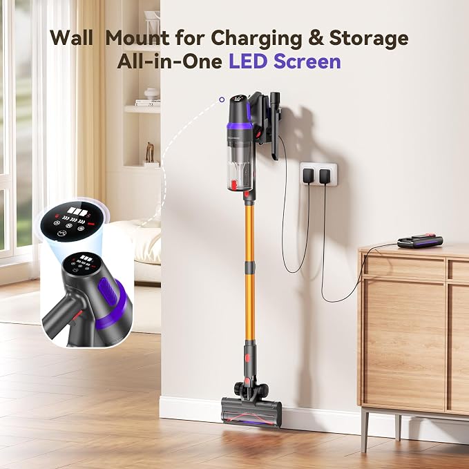 TechRise Cordless Vacuum Cleaner for Home, 550W 45KPa Powerful Suction with HEPA Filter, 60 Min Runtime,Self-Standing, Anti-Tangle Brush, LED Light for Pet Hair, Carpets, Hard Floor