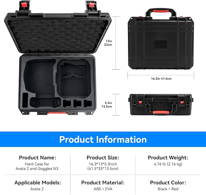 FPVtosky Hard Case for DJI Avata 2 Drone/Fly Smart Combo(for DJI Goggles N3, CASE ONLY), Waterproof Carrying Case for RC Motion 3, FPV Remote Controller 3 and Battery Accessories