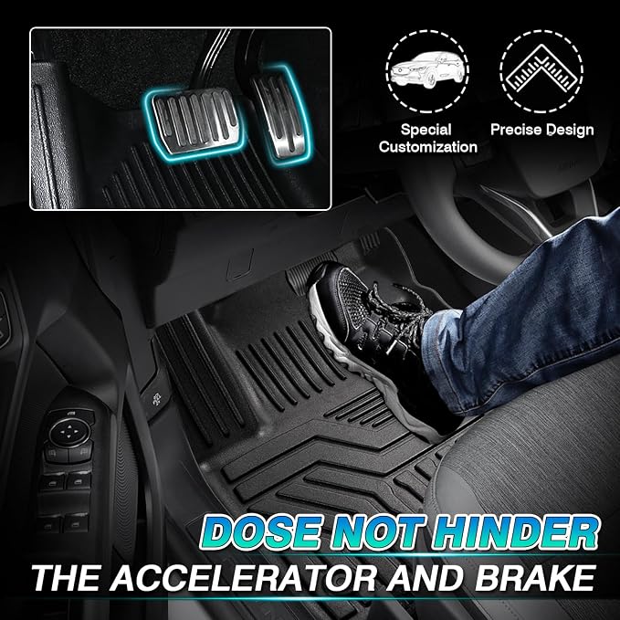 T TGBROS Floor Mats Custom Fit for 2007-2011 Toyota Tundra Accessories All Weather Protection TPE 2 Rows Floor Liners Set Non-Slip Black