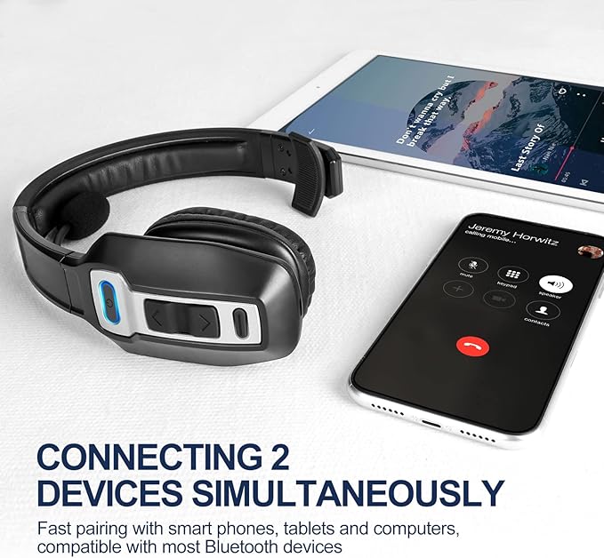 Sarevile Trucker Bluetooth Headset, V5.2 Wireless Headset with Upgraded Microphone AI Noise Canceling, On Ear Bluetooth Headphone with Mute for Driver Office Call Center (Black)