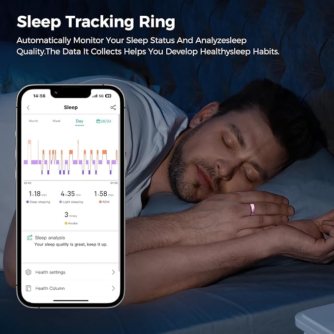 Smart Ring for Women & Men, Health Tracker Ring with Heart Rate, SpO2, Blood Pressure,Temperature, HRV & Stress , IP68 Waterproof Fitness Ring, Sleep Tracker for iPhone & Android (Rose Gold, 10#)