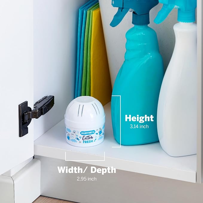 HUMYDRY Moisture Absorber Device, Mini Pack of 12 2.6oz, Up to 4-6 Weeks Humidity Control, Fights Summer Humidity, Small Space Dehumidifier & Air Freshener, Fresh Cotton Scent, Non Electric